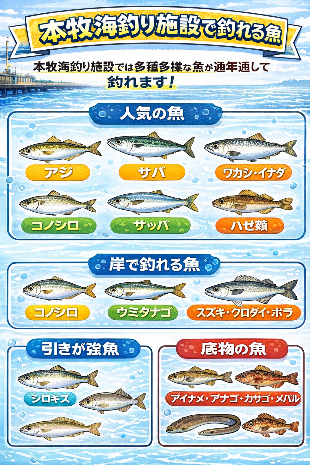 本牧海釣り施設　魚の種類