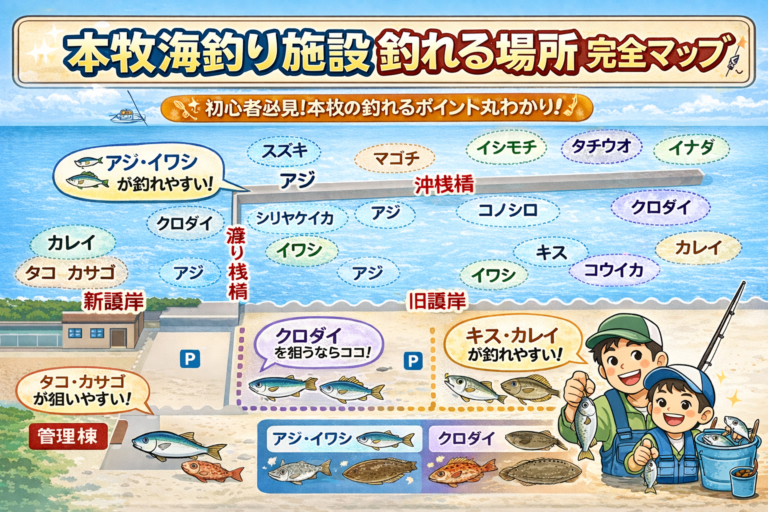 本牧海釣り施設　子供と行くならどこで釣れる？